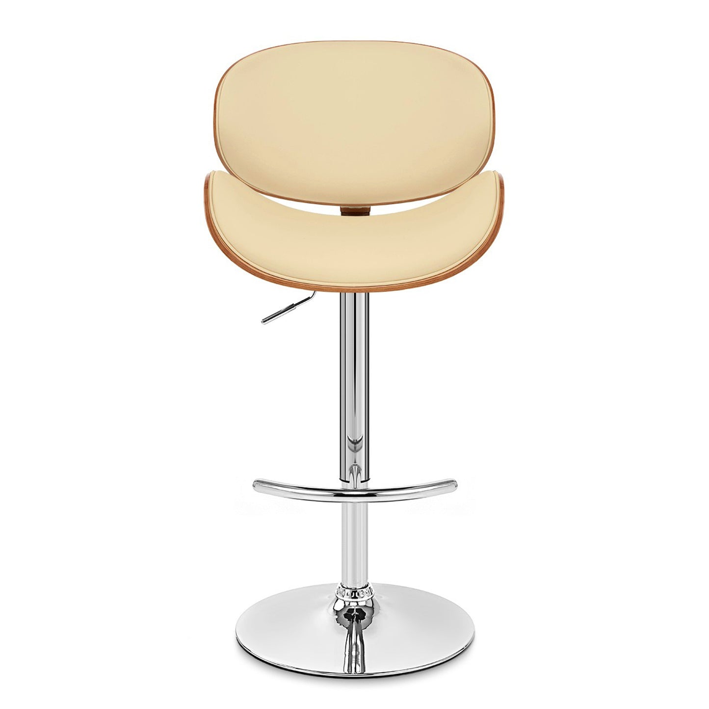 Naples Faux Leather Adjustable Height Swivel Walnut Wood and Chrome Base Bar Stool
