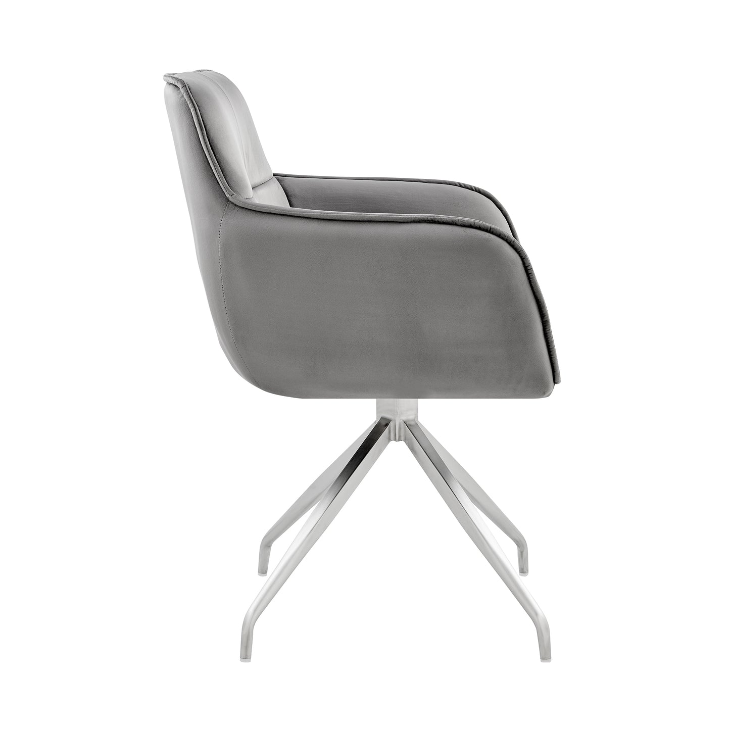 Noah Dining Room Accent Chair in Gray Velvet and Brushed Stainless Steel Finish
