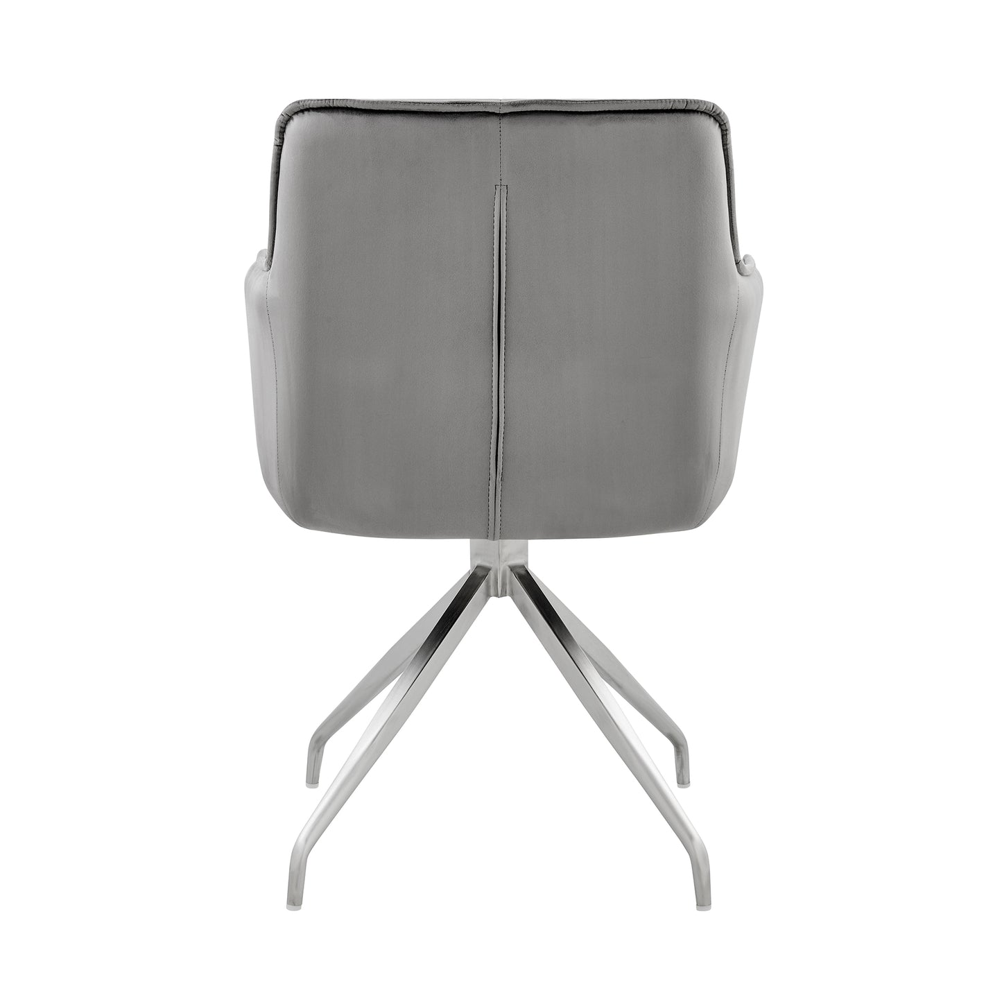 Noah Dining Room Accent Chair in Gray Velvet and Brushed Stainless Steel Finish