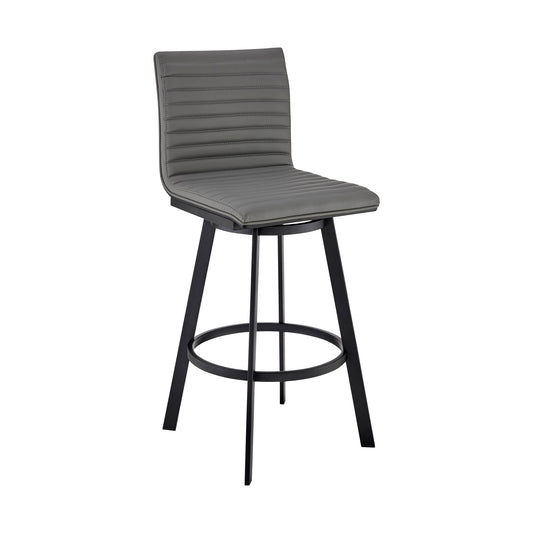Nikole Swivel Bar Stool in Various Heights with Gray Faux Leather and Stylish Finishes