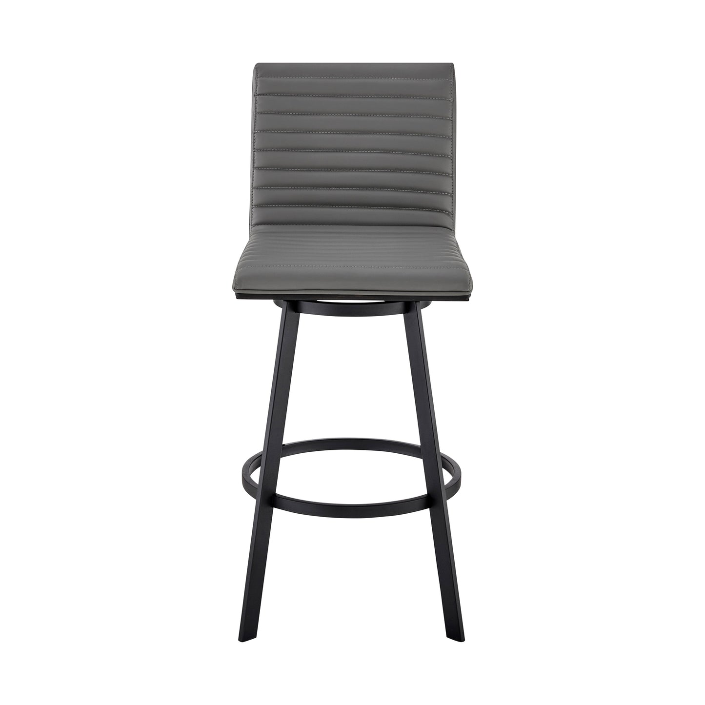 Nikole Swivel Bar Stool in Various Heights with Gray Faux Leather and Stylish Finishes