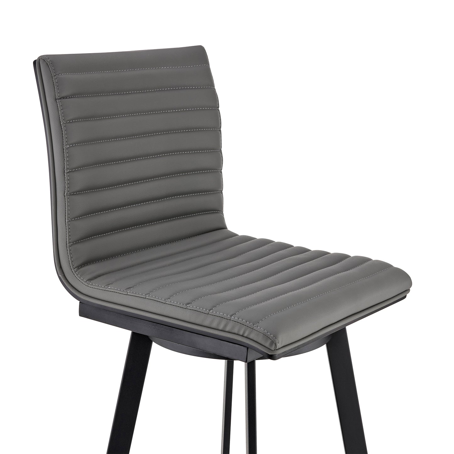 Nikole Swivel Bar Stool in Various Heights with Gray Faux Leather and Stylish Finishes