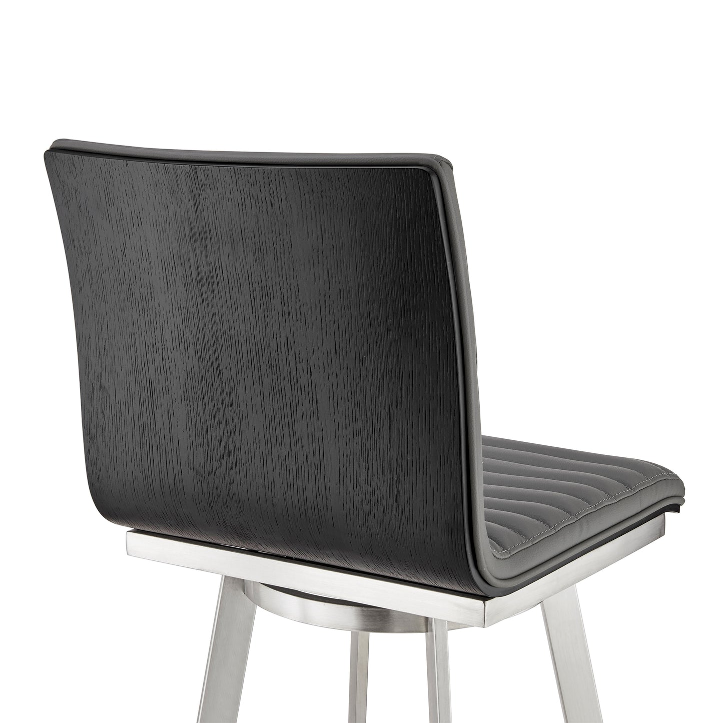 Nikole Swivel Bar Stool in Various Heights with Gray Faux Leather and Stylish Finishes