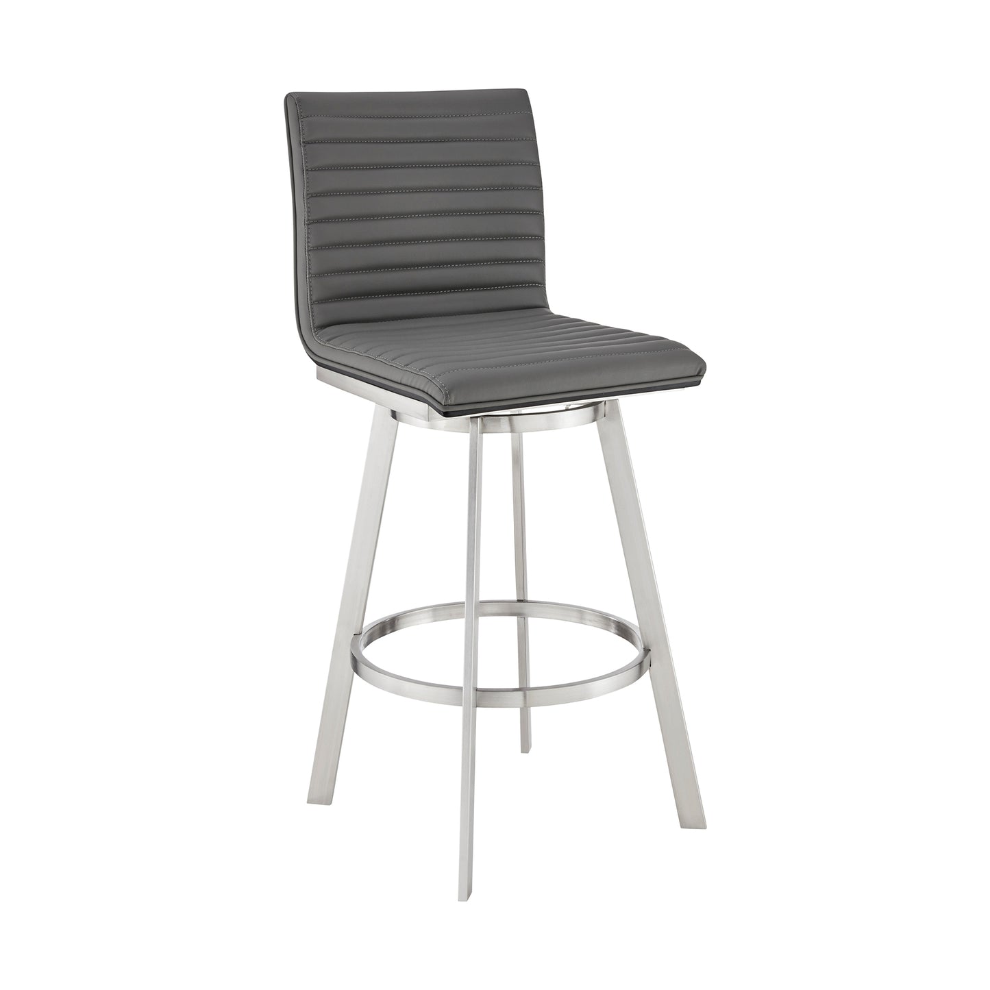 Nikole Swivel Bar Stool in Various Heights with Gray Faux Leather and Stylish Finishes