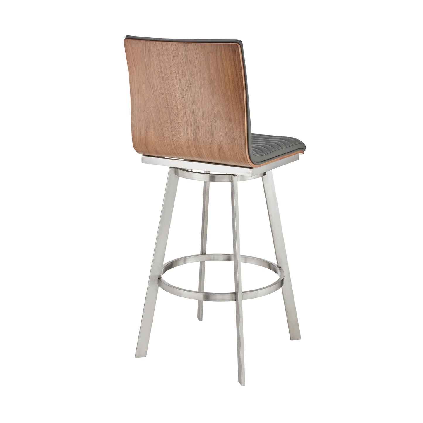 Nikole Swivel Bar Stool in Various Heights with Gray Faux Leather and Stylish Finishes