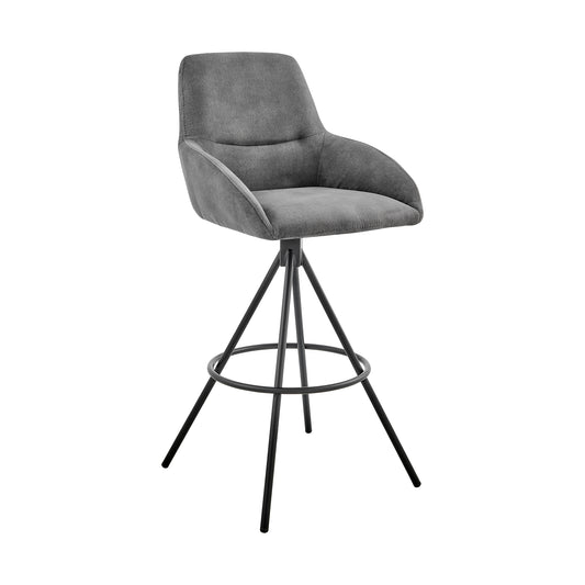 Odessa Counter and Bar Height Bar Stool in Charcoal Fabric and Black Finish
