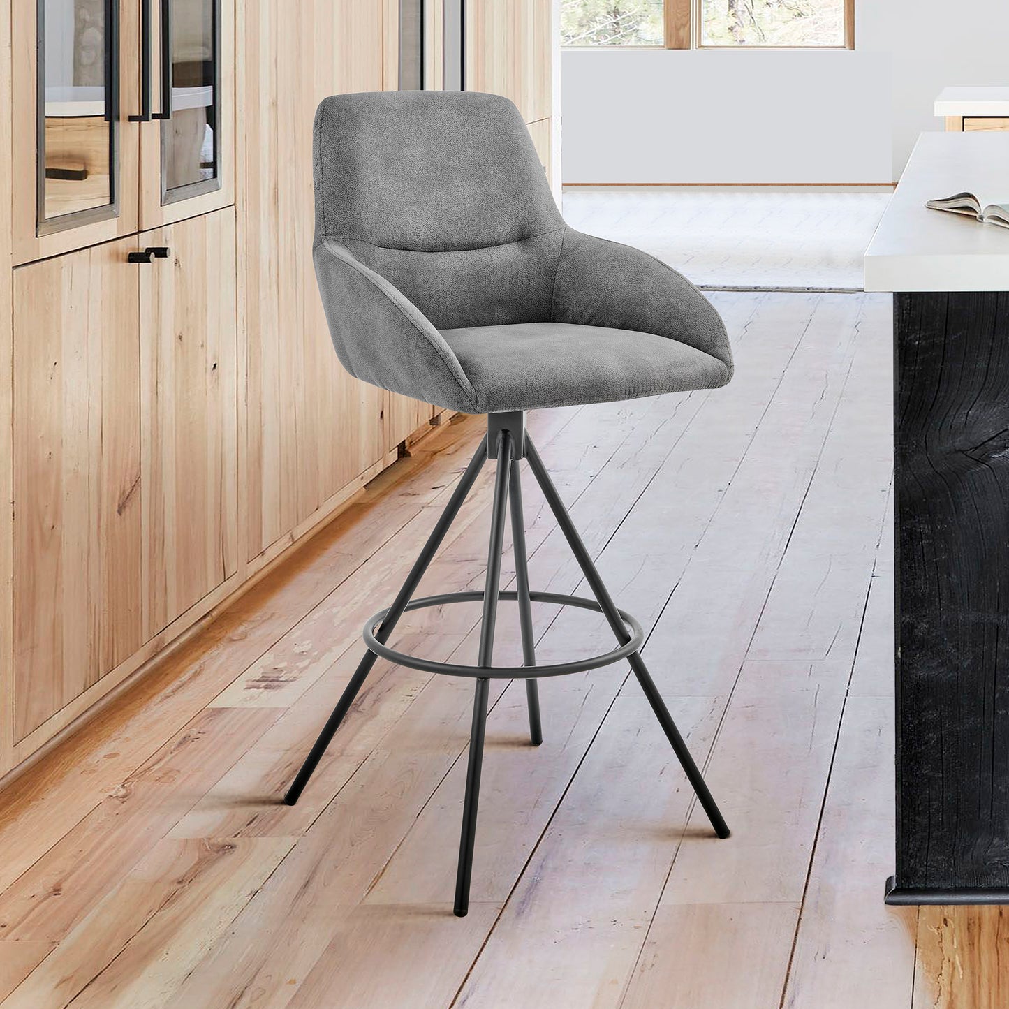 Odessa Counter and Bar Height Bar Stool in Charcoal Fabric and Black Finish