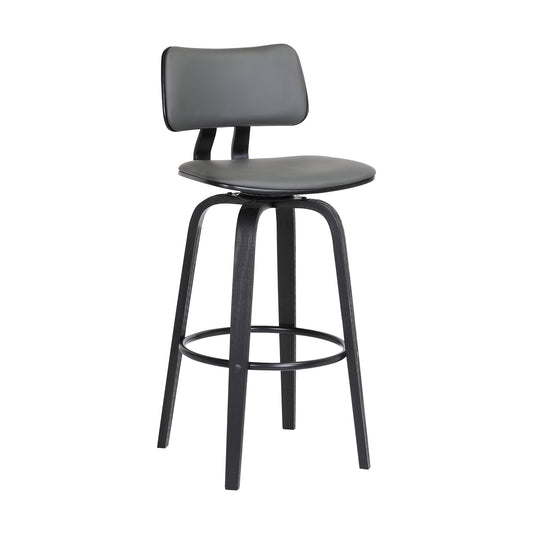 Pico 30" Swivel Wood Bar Stool in Faux Leather and Fabric with Black and Chrome Metal