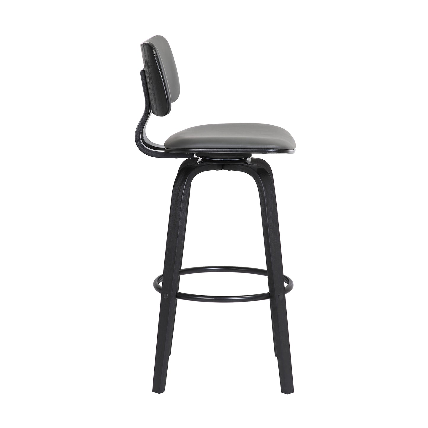 Pico 30" Swivel Wood Bar Stool in Faux Leather and Fabric with Black and Chrome Metal