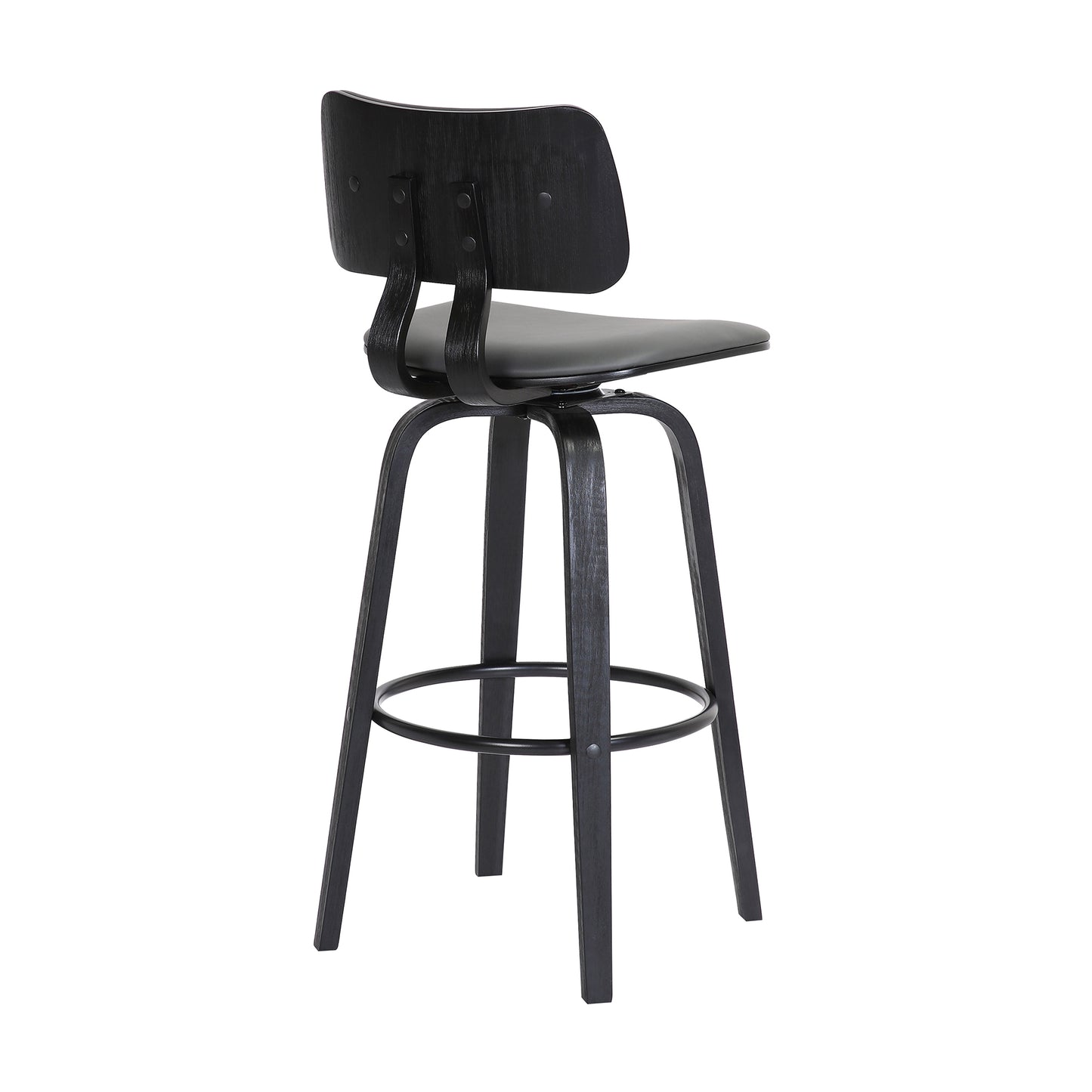 Pico 30" Swivel Wood Bar Stool in Faux Leather and Fabric with Black and Chrome Metal