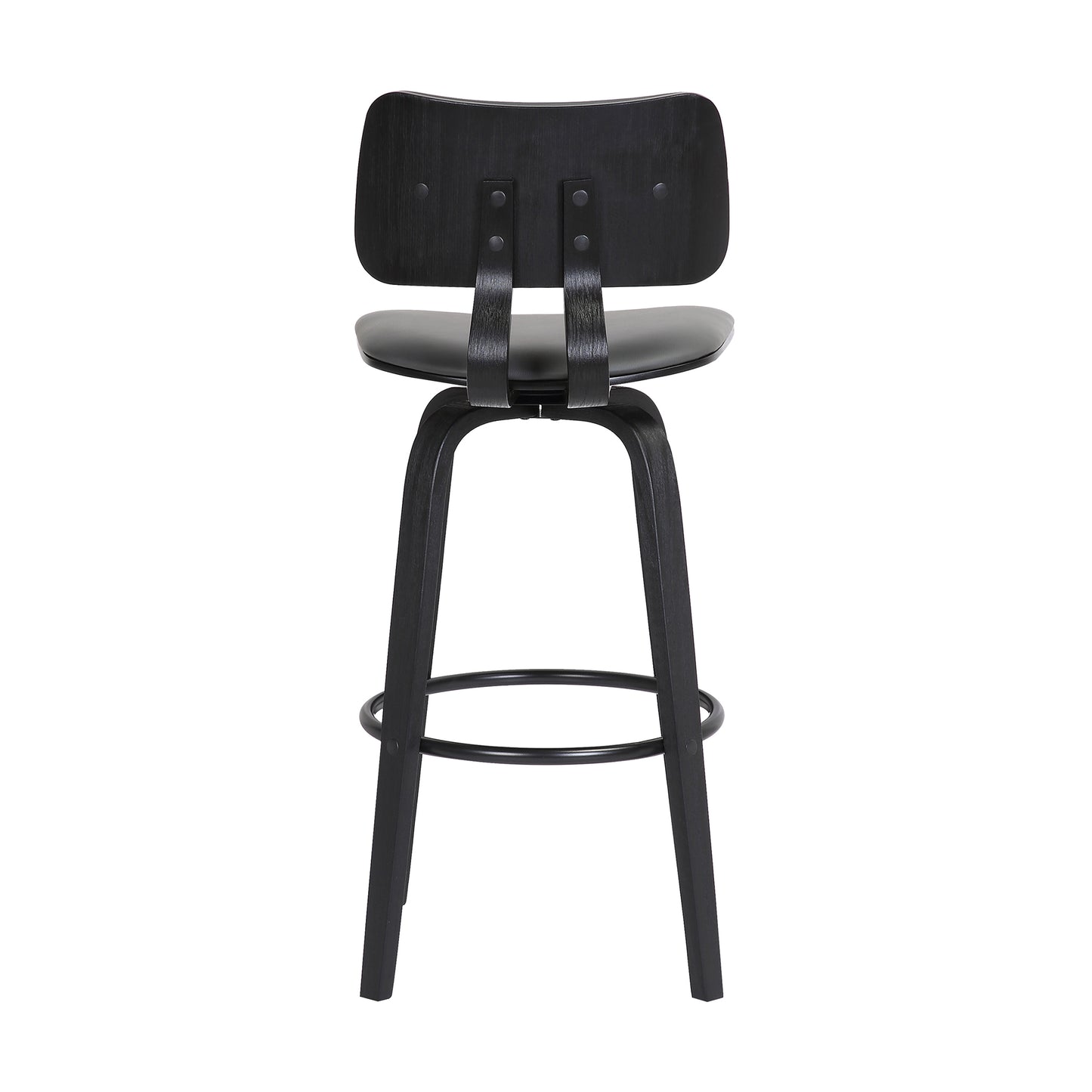 Pico 30" Swivel Wood Bar Stool in Faux Leather and Fabric with Black and Chrome Metal