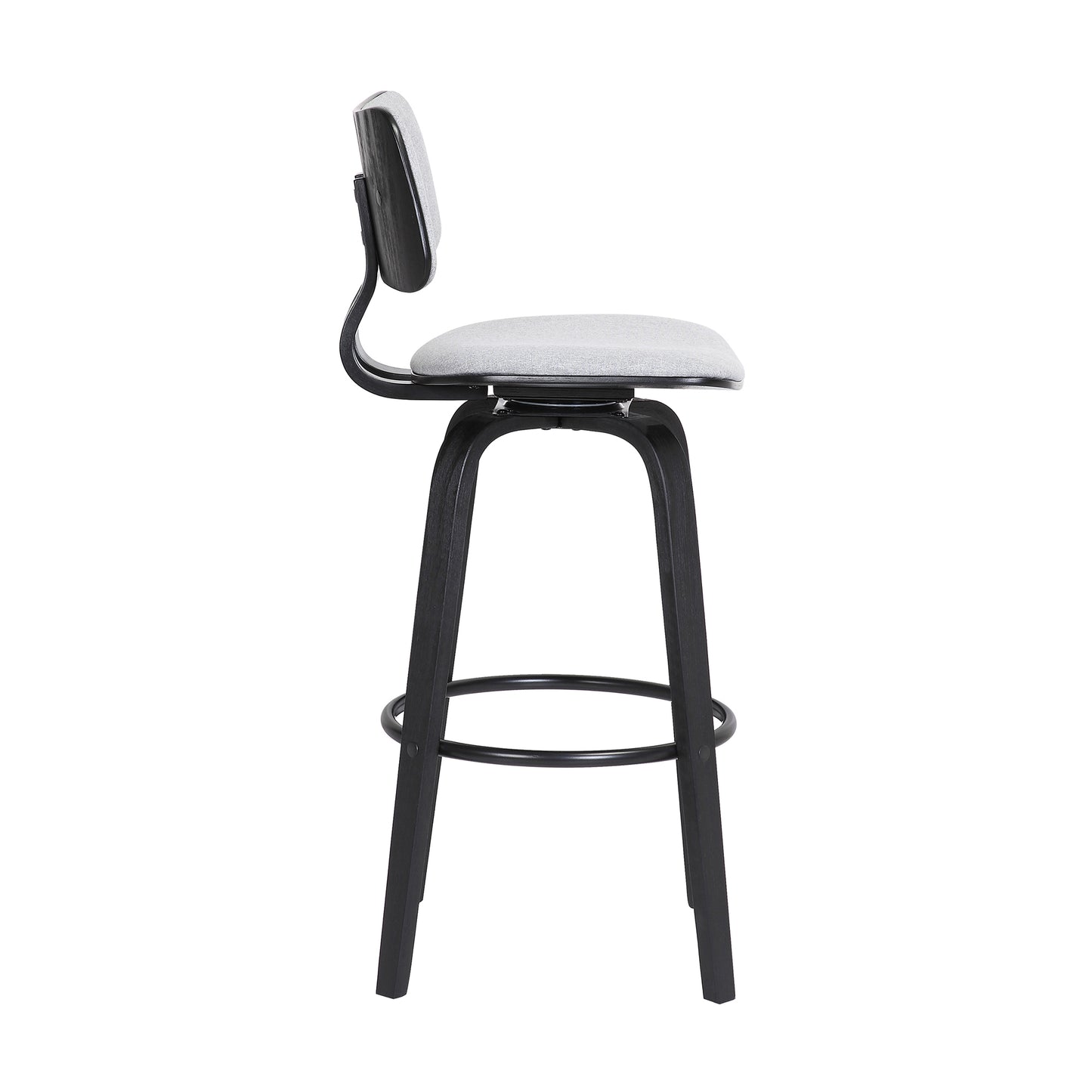 Pico 30" Swivel Wood Bar Stool in Faux Leather and Fabric with Black and Chrome Metal