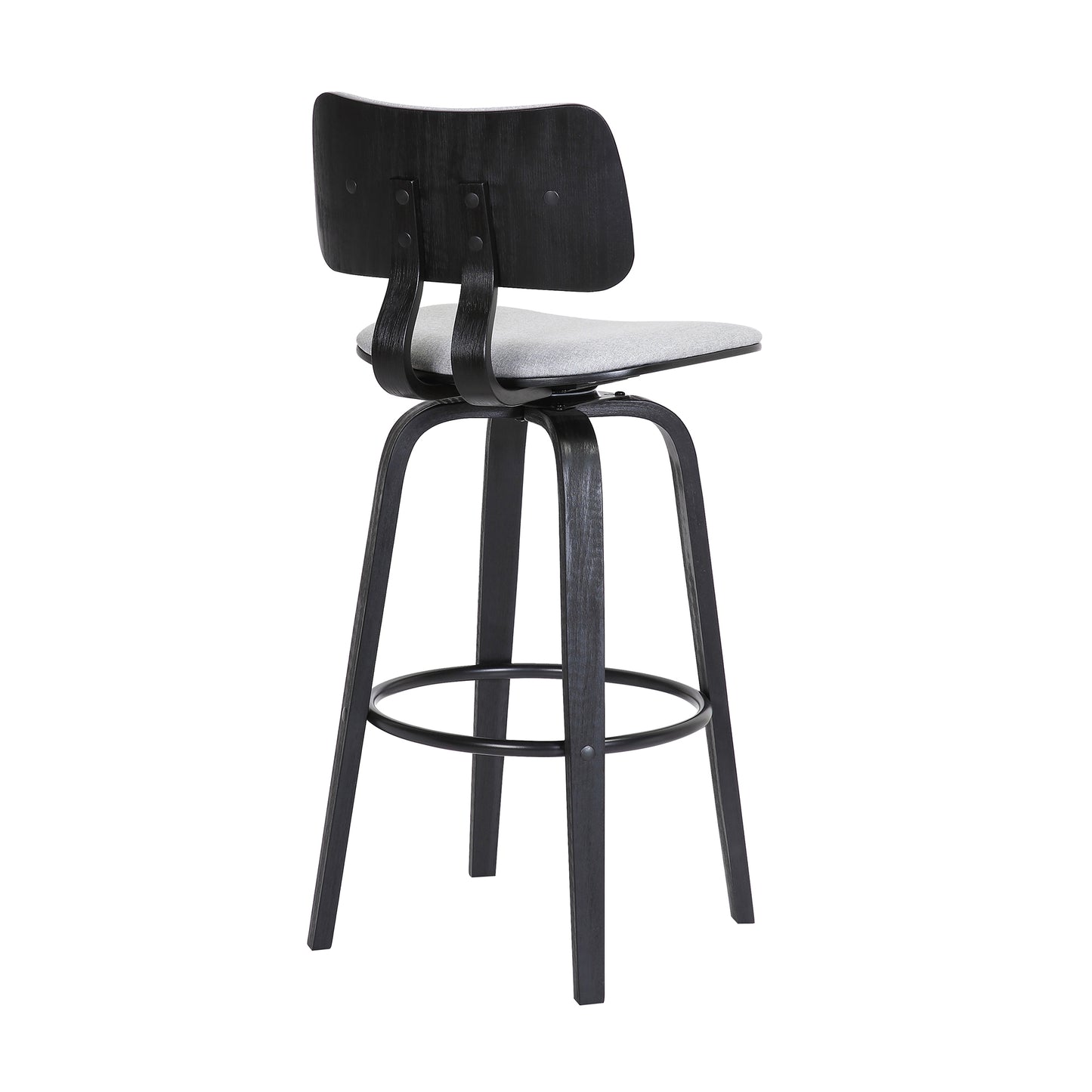 Pico 30" Swivel Wood Bar Stool in Faux Leather and Fabric with Black and Chrome Metal