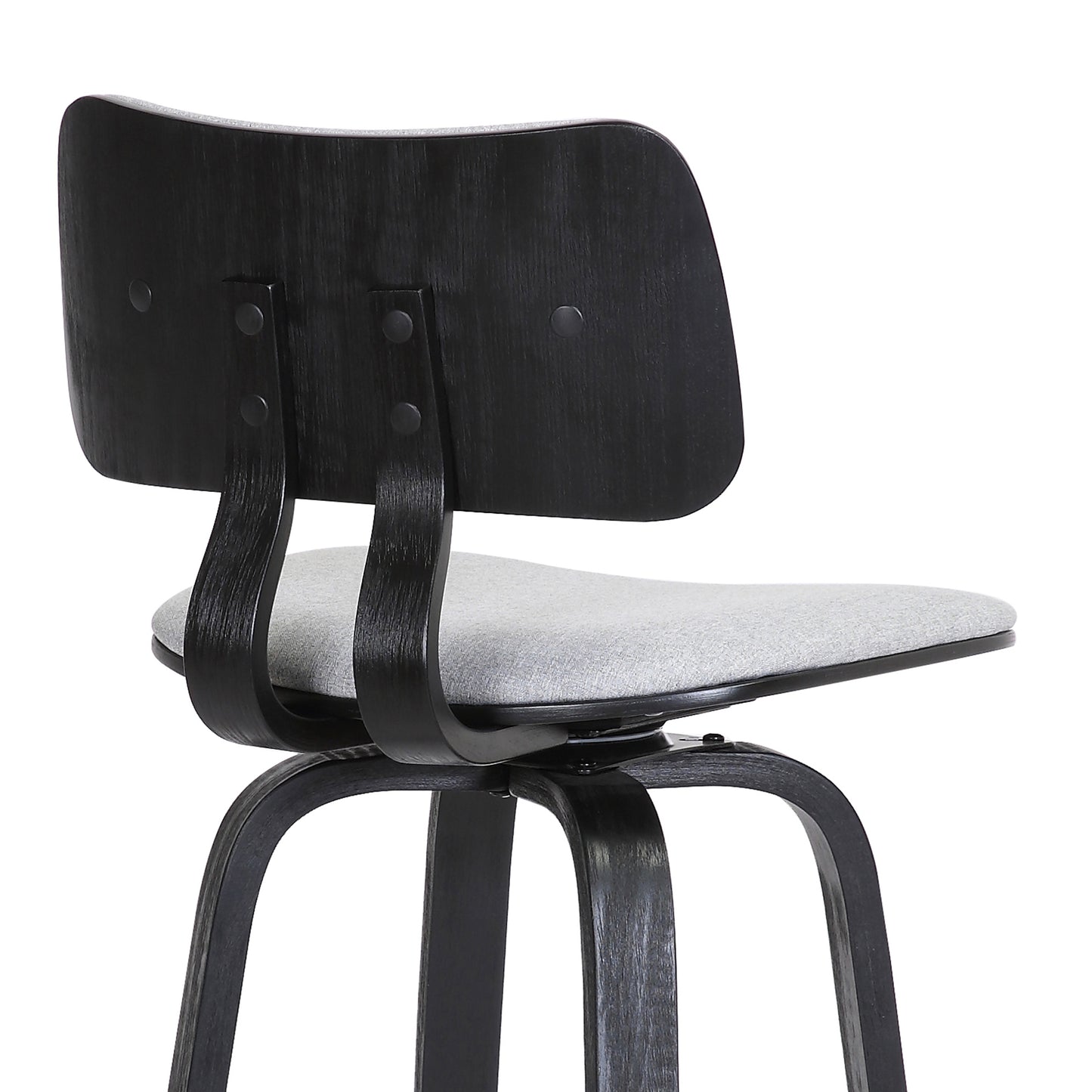 Pico 30" Swivel Wood Bar Stool in Faux Leather and Fabric with Black and Chrome Metal