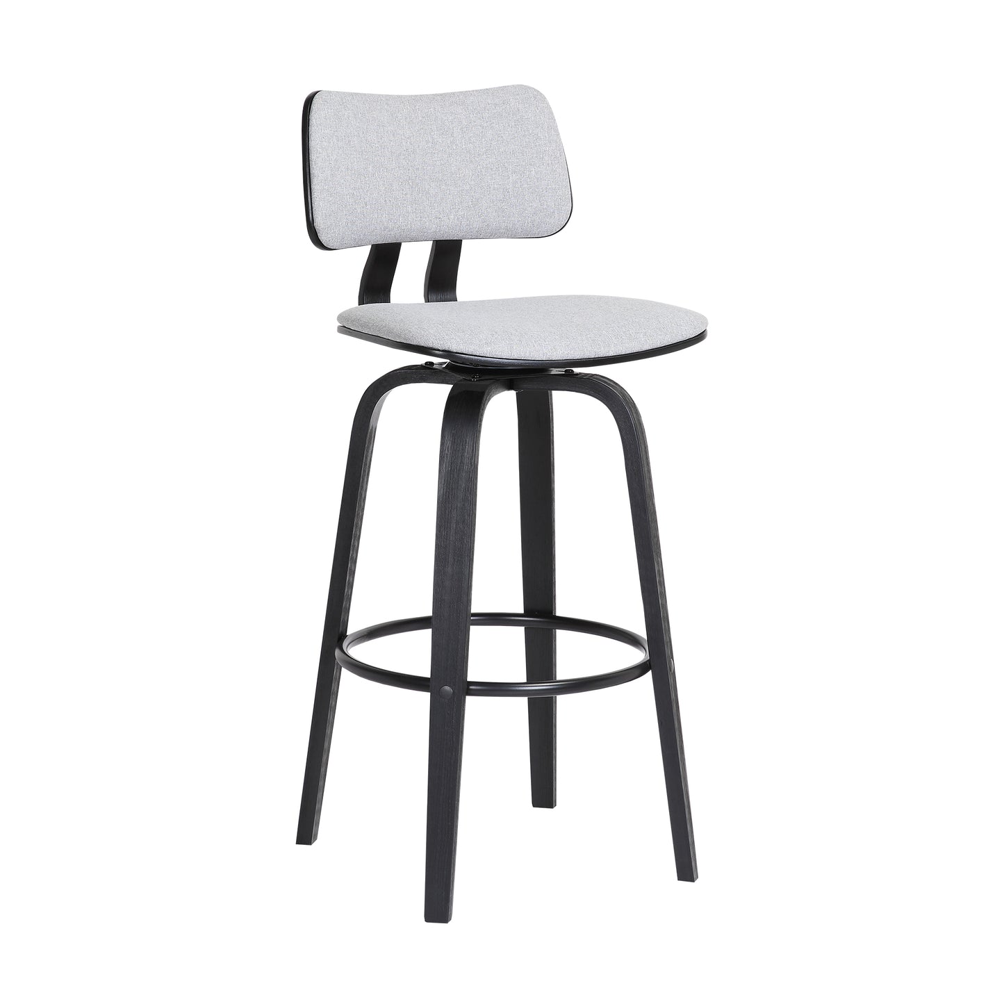 Pico 30" Swivel Wood Bar Stool in Faux Leather and Fabric with Black and Chrome Metal