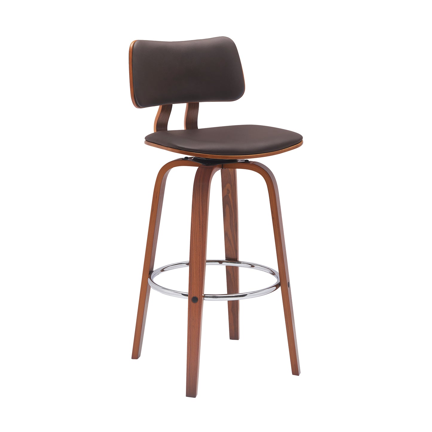 Pico 30" Swivel Wood Bar Stool in Faux Leather and Fabric with Black and Chrome Metal