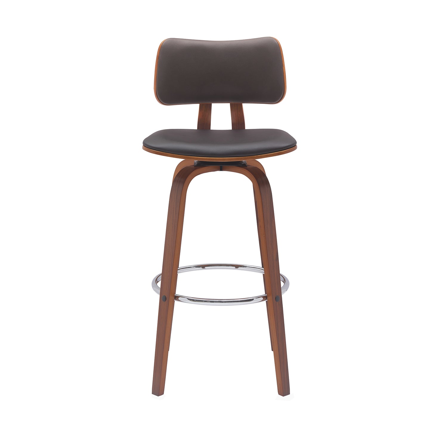 Pico 30" Swivel Wood Bar Stool in Faux Leather and Fabric with Black and Chrome Metal