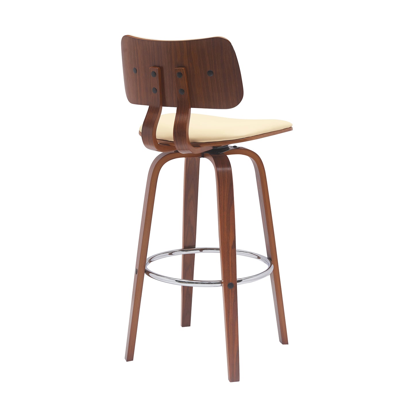 Pico 30" Swivel Wood Bar Stool in Faux Leather and Fabric with Black and Chrome Metal