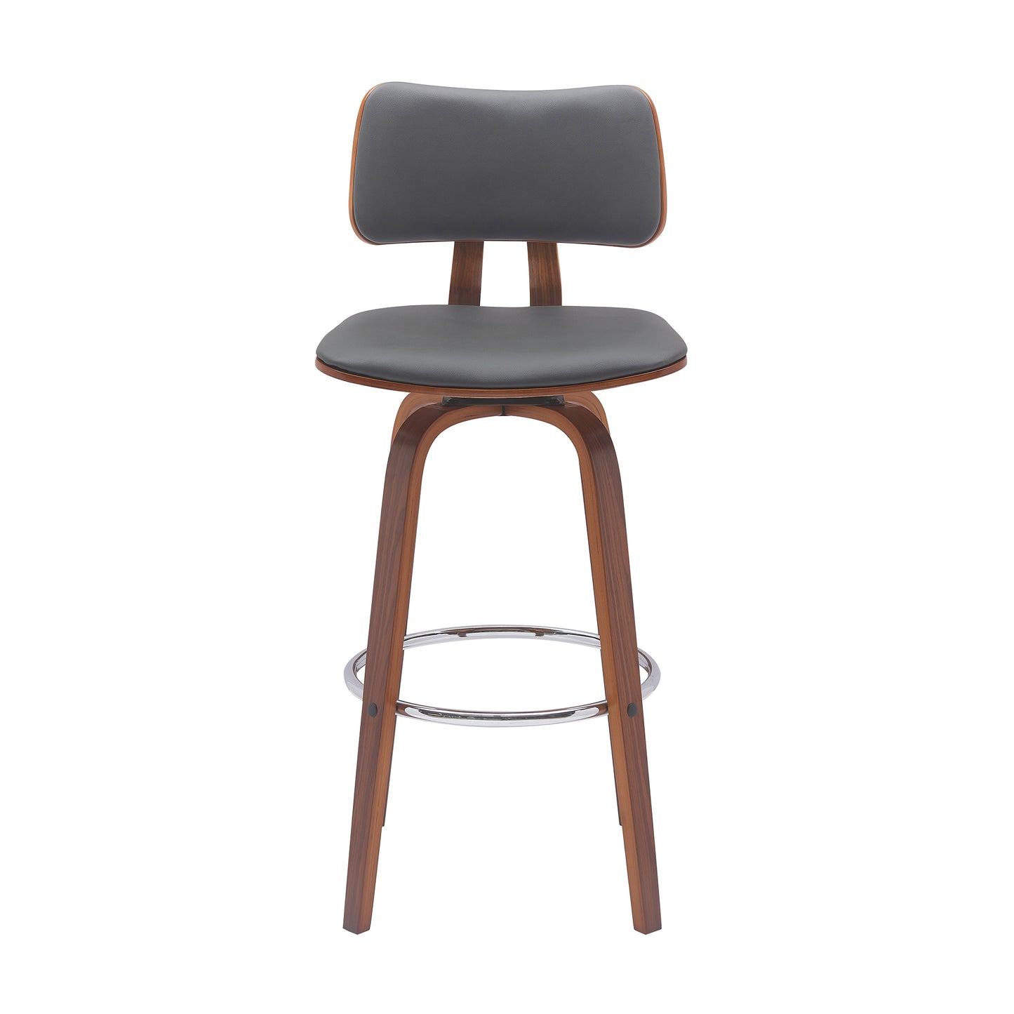 Pico 30" Swivel Wood Bar Stool in Faux Leather and Fabric with Black and Chrome Metal