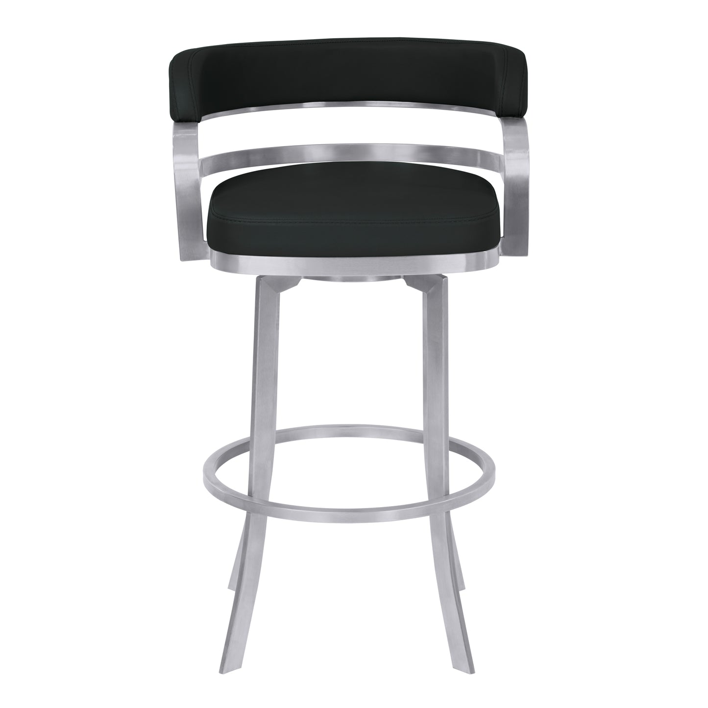 Prinz Counter and Bar Height Swivel Faux Leather Bar Stool with Brushed Stainless Steel