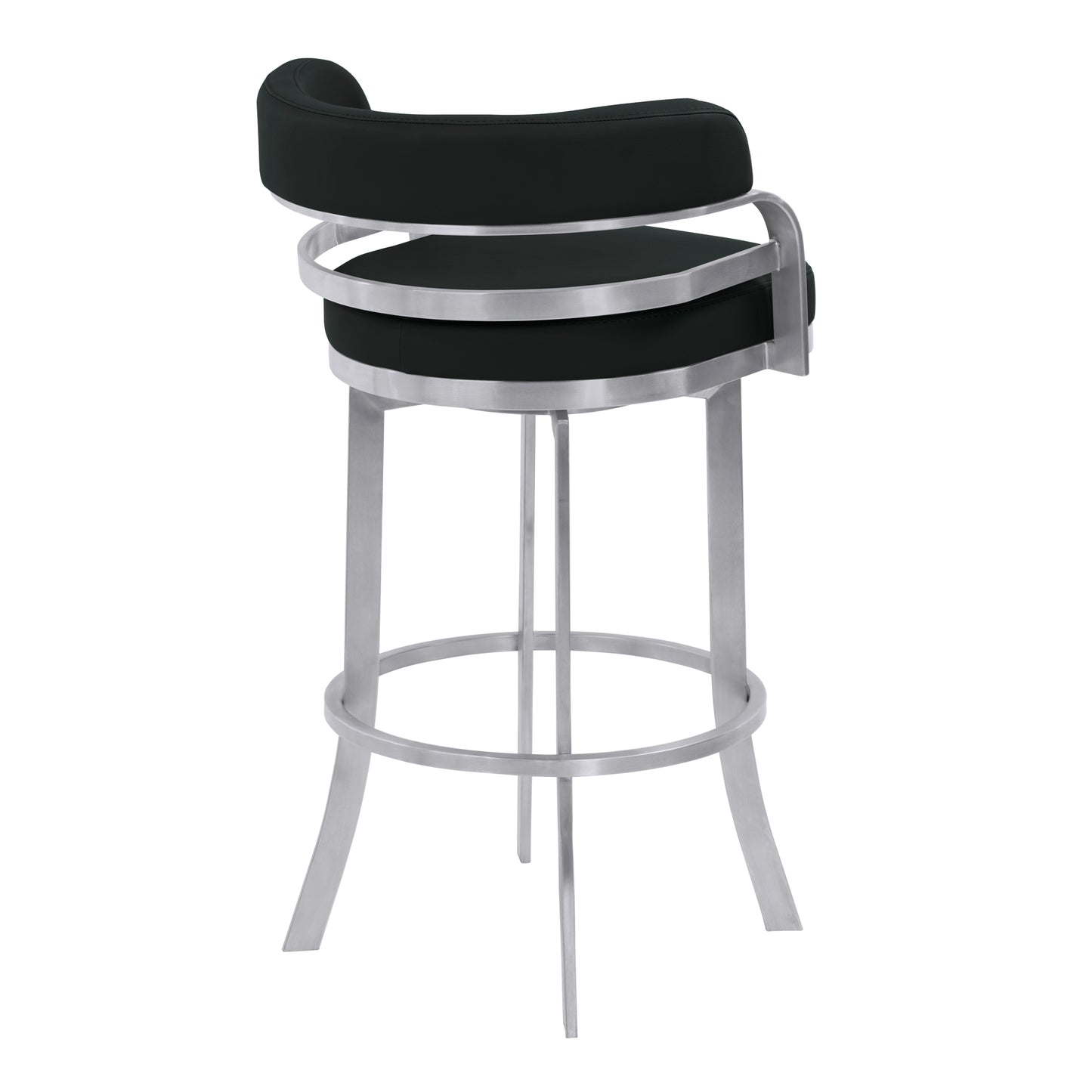 Prinz Counter and Bar Height Swivel Faux Leather Bar Stool with Brushed Stainless Steel