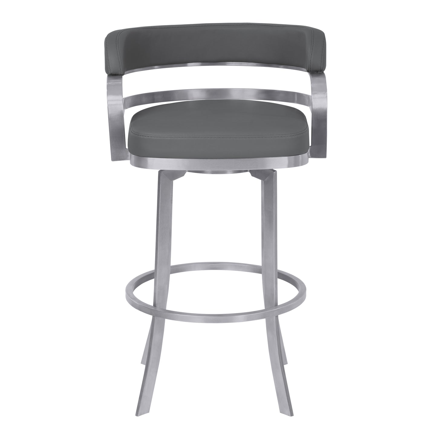Prinz Counter and Bar Height Swivel Faux Leather Bar Stool with Brushed Stainless Steel