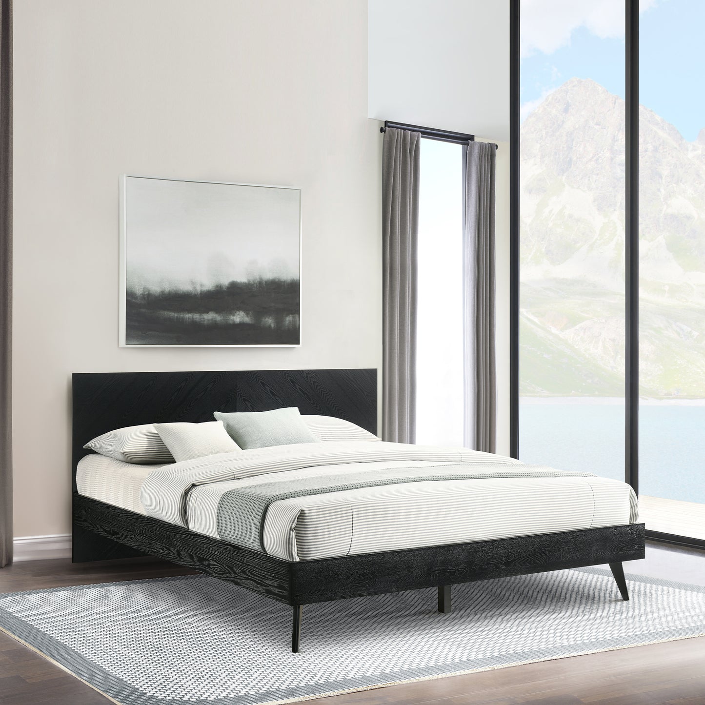 Petra Platform Wood Bed Frame in Black Finish