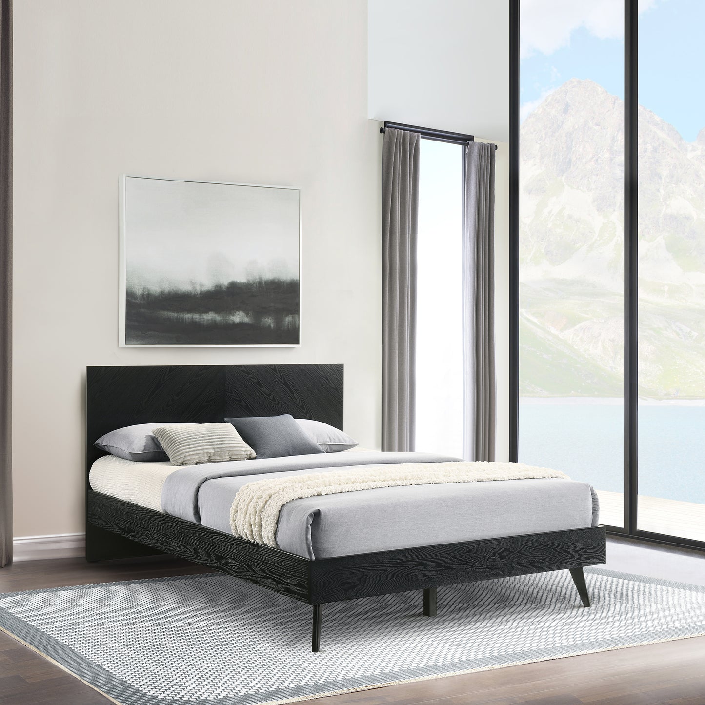 Petra Platform Wood Bed Frame in Black Finish