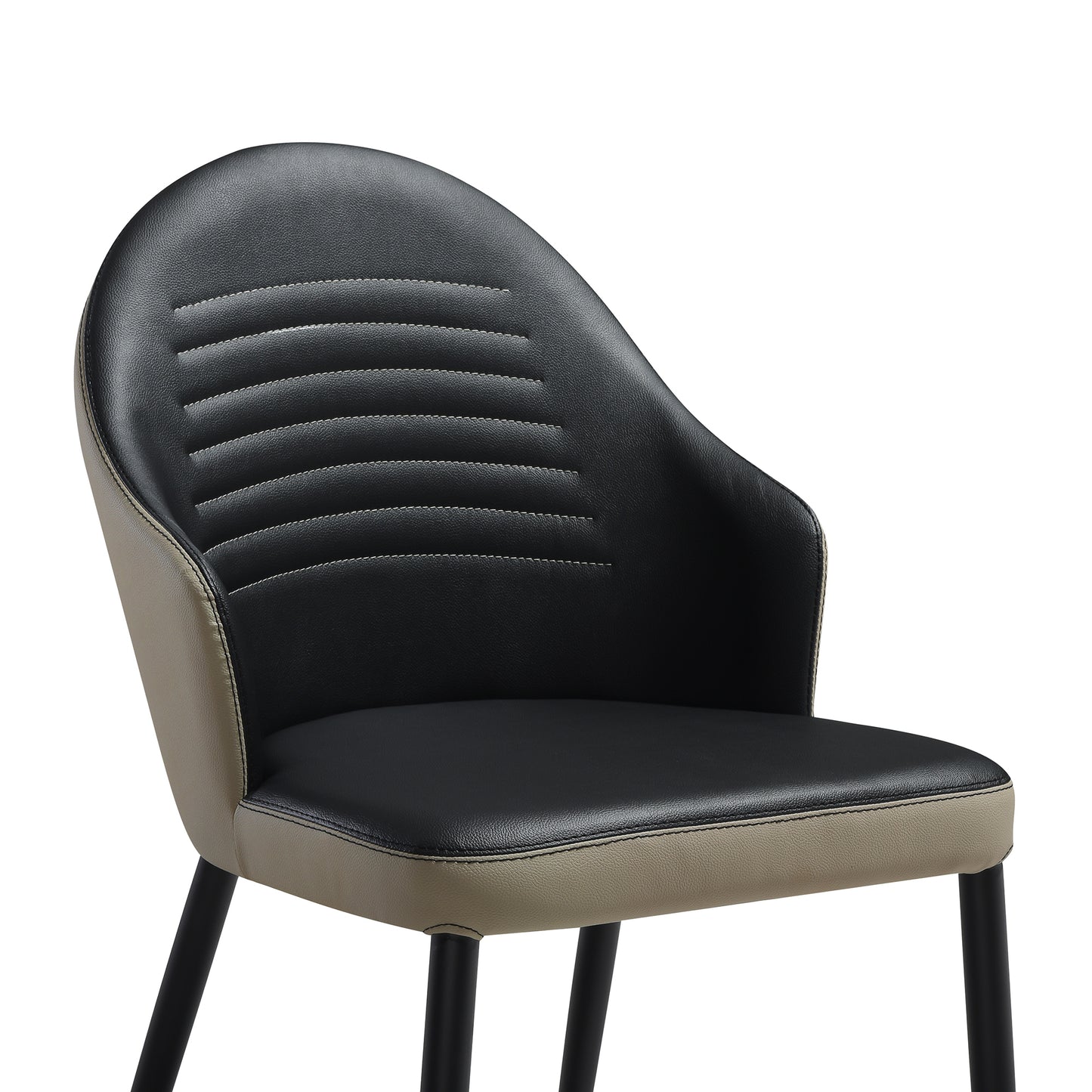 Rocco Upholstered Dining Chair in Taupe Gray and Black Faux Leather with Black Metal Legs - Set of 2