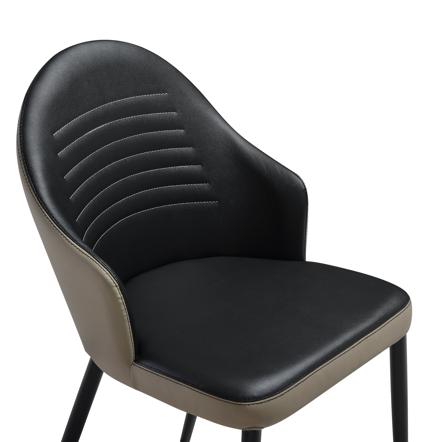 Rocco Upholstered Dining Chair in Taupe Gray and Black Faux Leather with Black Metal Legs - Set of 2