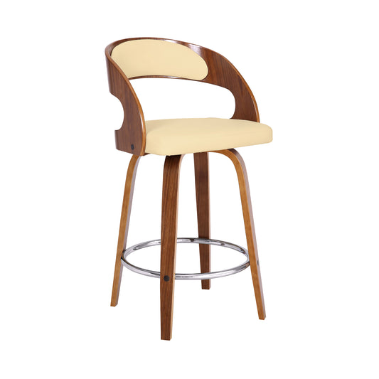 Shelly Swivel Counter and Bar Height Faux Leather and Wood Bar Stool