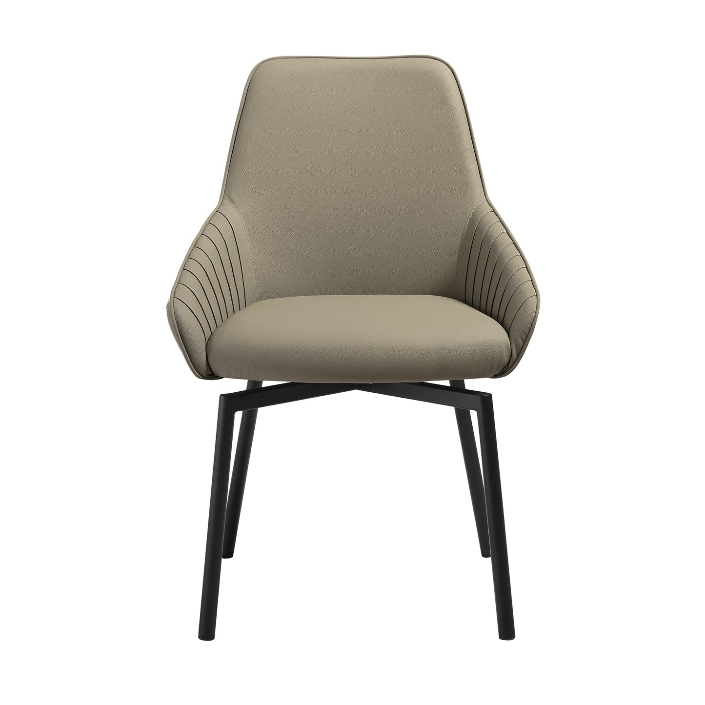 Shilo Swivel Upholstered Dining Chair in Taupe Gray Faux Leather with Black Metal Legs - Set of 2