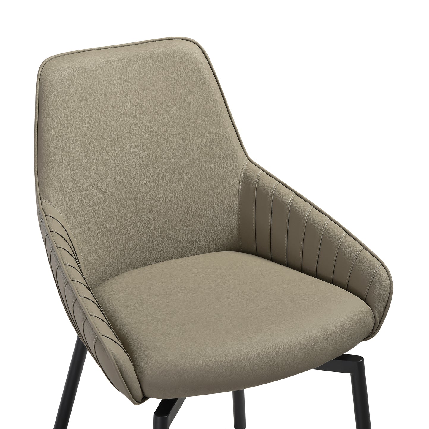 Shilo Swivel Upholstered Dining Chair in Taupe Gray Faux Leather with Black Metal Legs - Set of 2