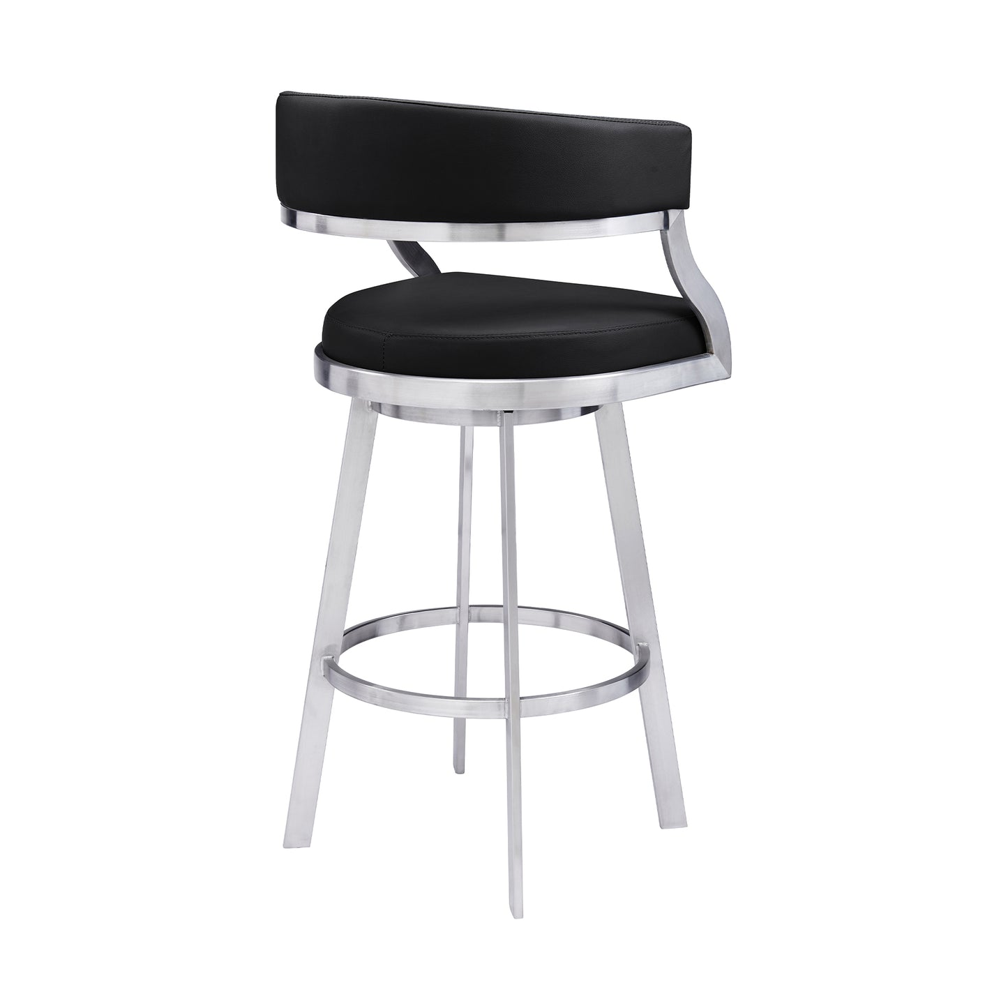 Saturn Swivel Faux Leather and Brushed Stainless Steel Bar Stool
