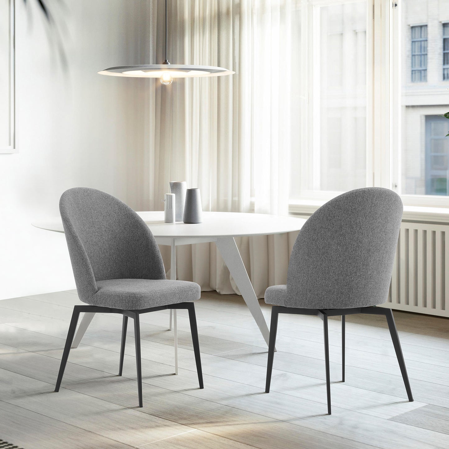 Sunny Swivel Gray Fabric and Metal Dining Room Chairs - Set of 2