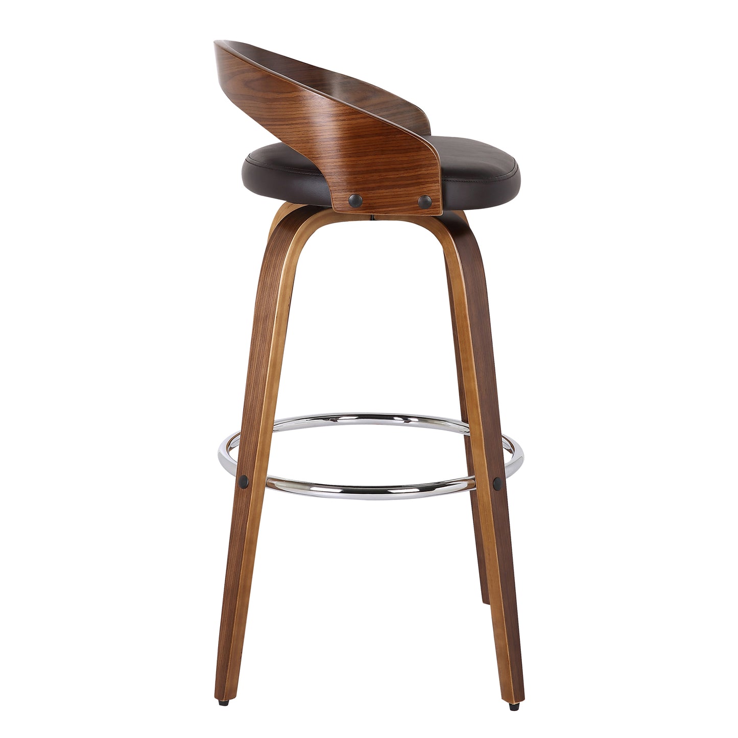 Sonia Swivel Faux Leather and Wood Bar Stool in Counter and Bar Height