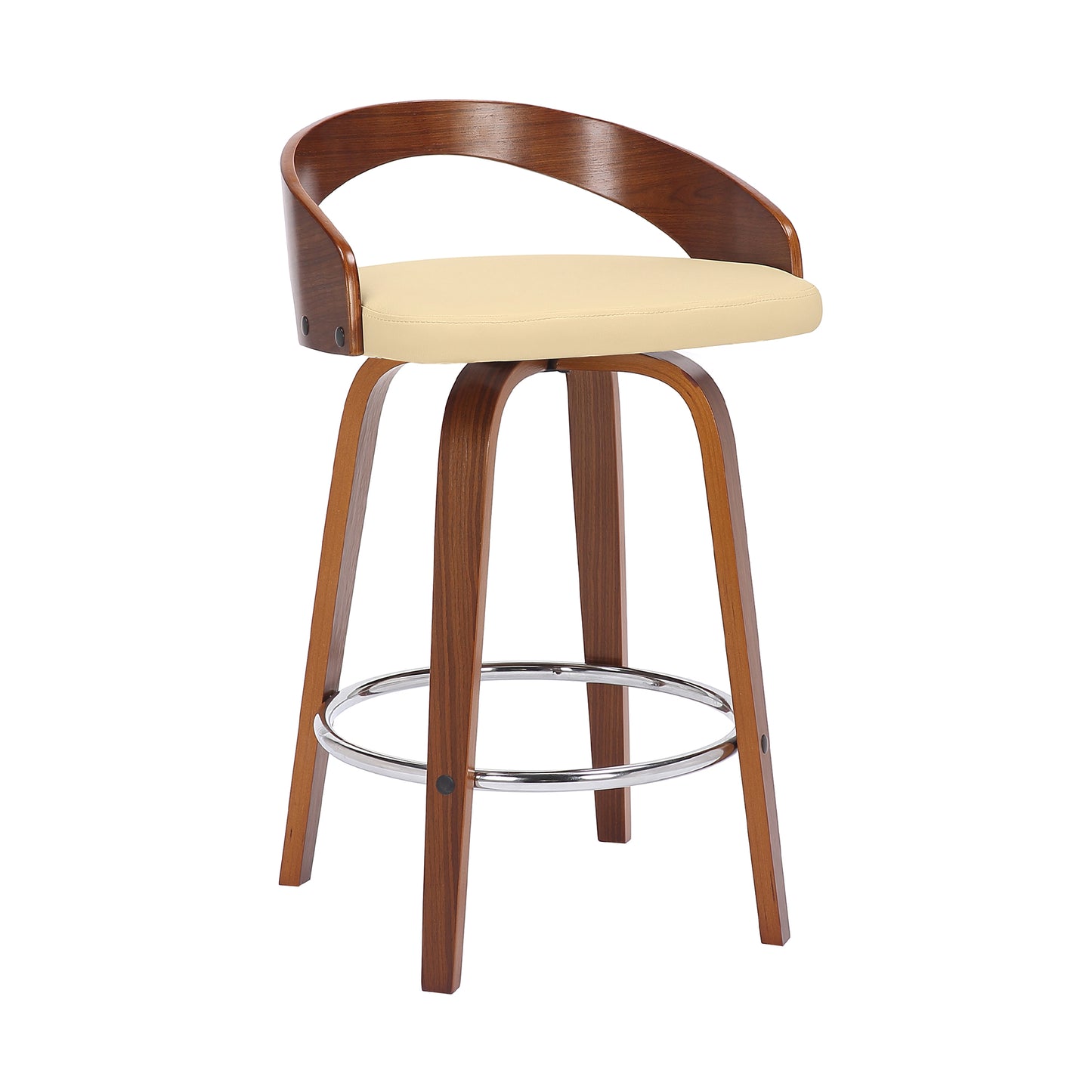 Sonia Swivel Faux Leather and Wood Bar Stool in Counter and Bar Height