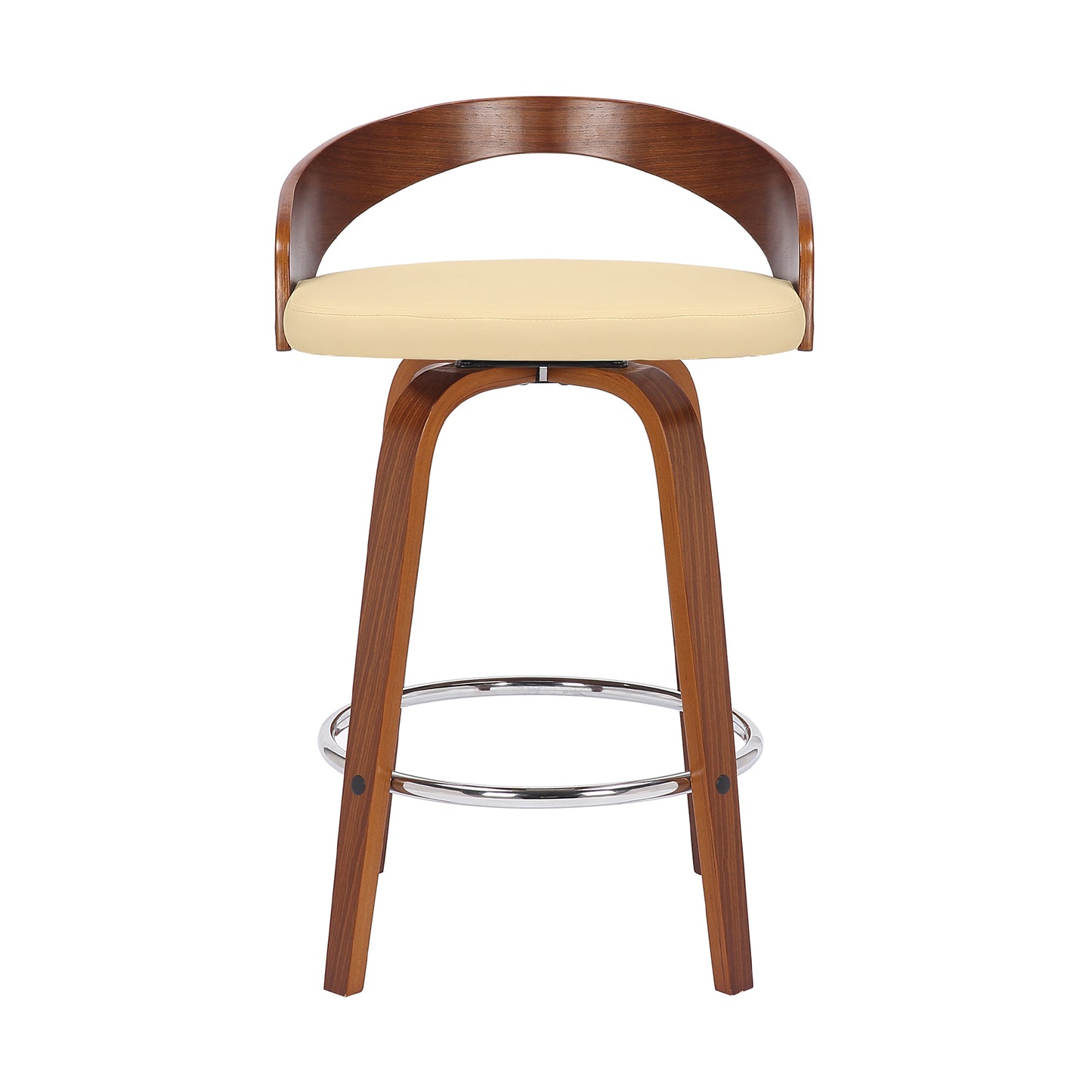 Sonia Swivel Faux Leather and Wood Bar Stool in Counter and Bar Height