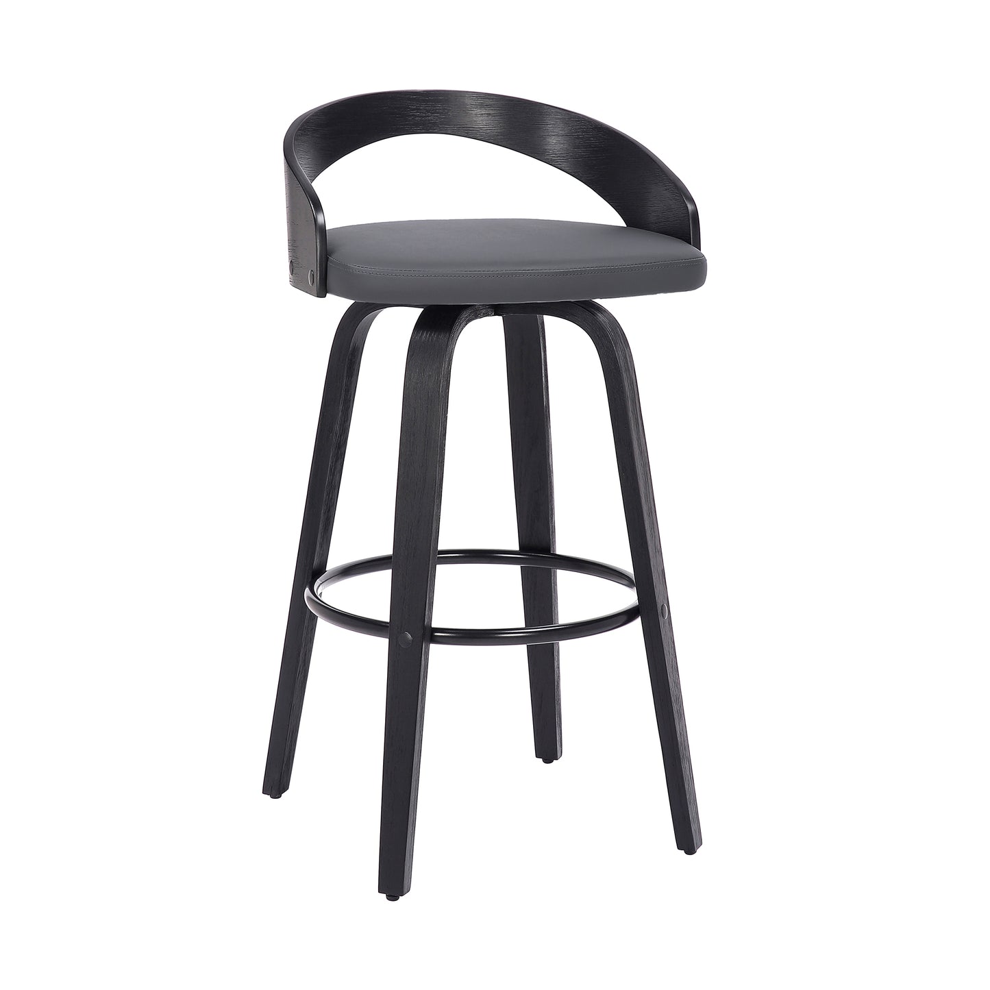 Sonia Swivel Faux Leather and Wood Bar Stool in Counter and Bar Height