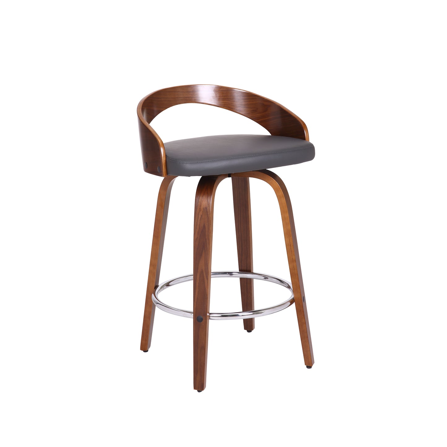 Sonia Swivel Faux Leather and Wood Bar Stool in Counter and Bar Height