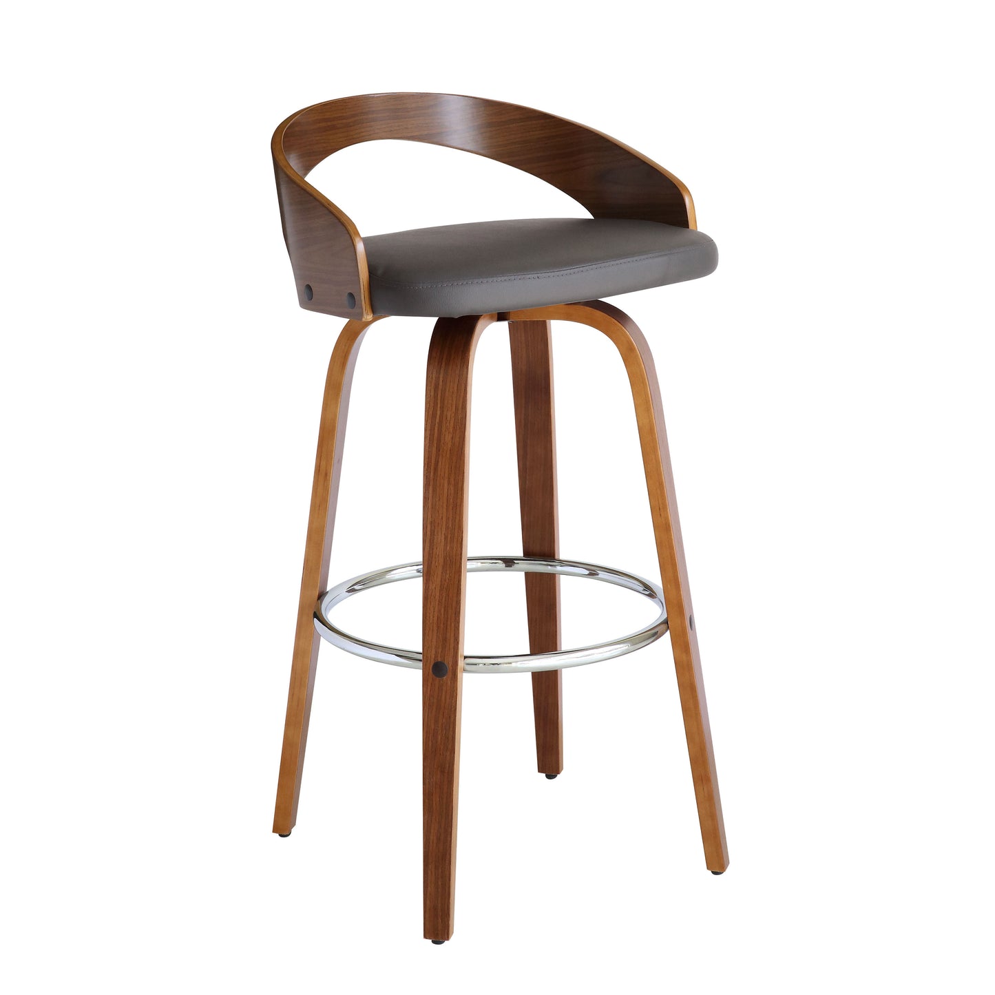 Sonia Swivel Faux Leather and Wood Bar Stool in Counter and Bar Height