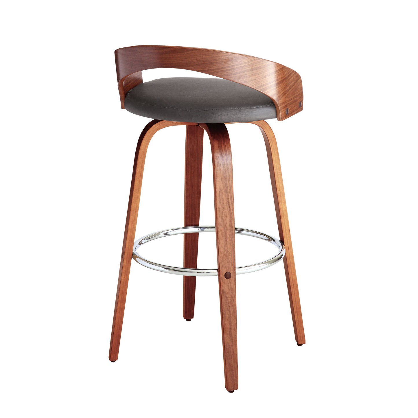 Sonia Swivel Faux Leather and Wood Bar Stool in Counter and Bar Height