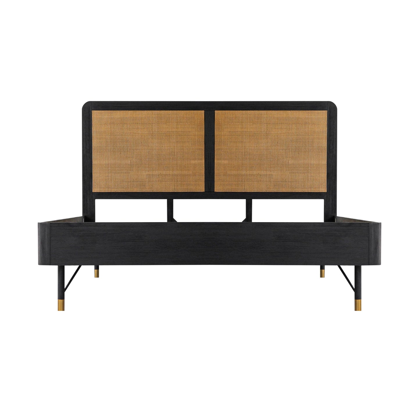 Saratoga Platform Frame Bed in Black Acacia with Rattan Headboard