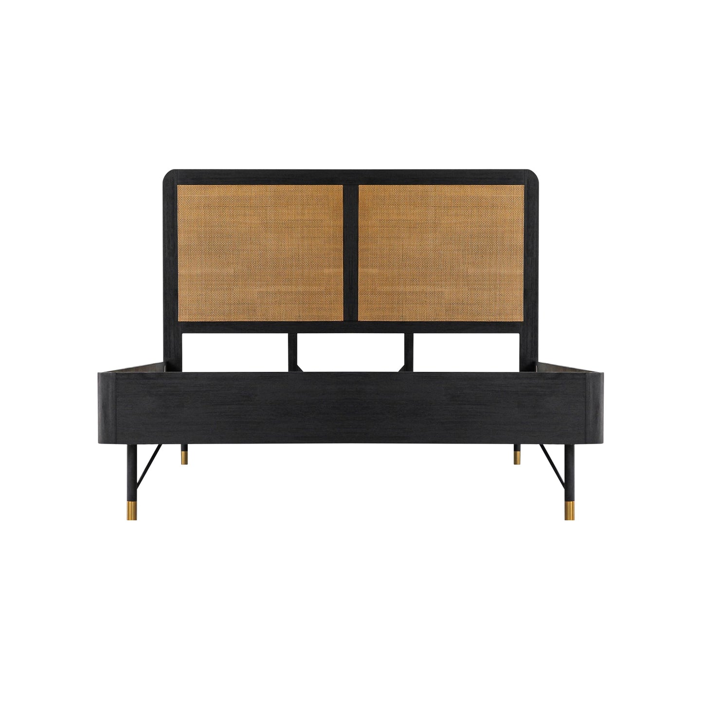 Saratoga Platform Frame Bed in Black Acacia with Rattan Headboard