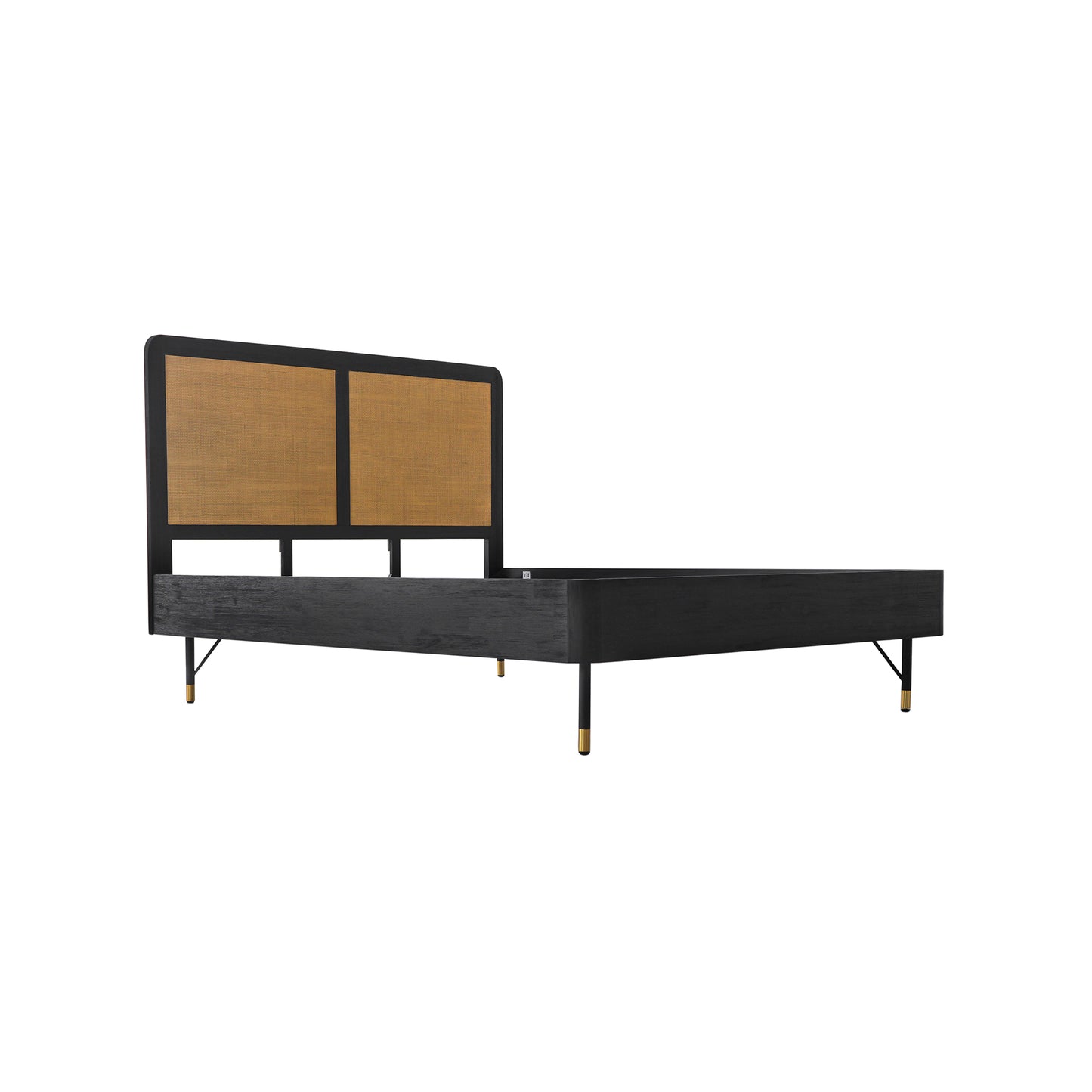 Saratoga Platform Frame Bed in Black Acacia with Rattan Headboard