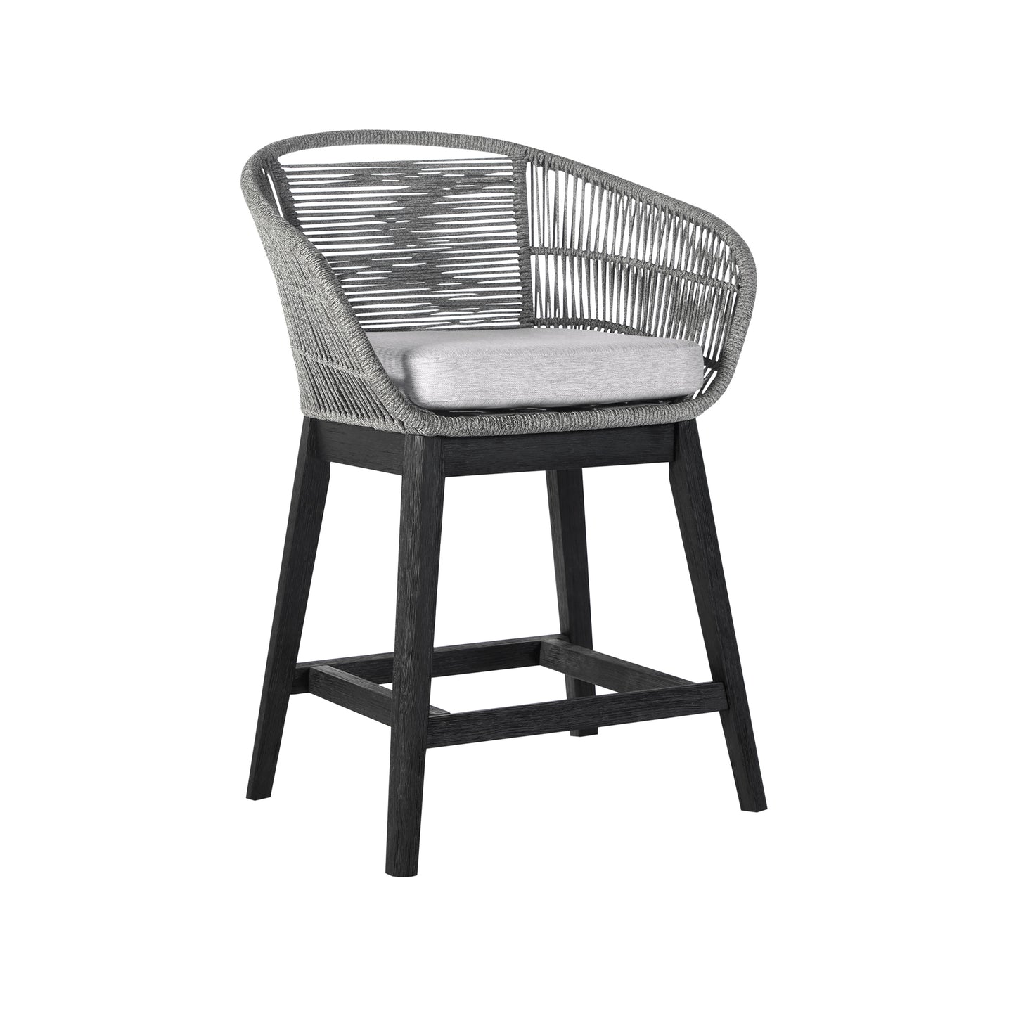 Tutti Frutti Indoor Outdoor Bar and Counter Height Bar Stool in Eucalyptus Wood with Gray Rope
