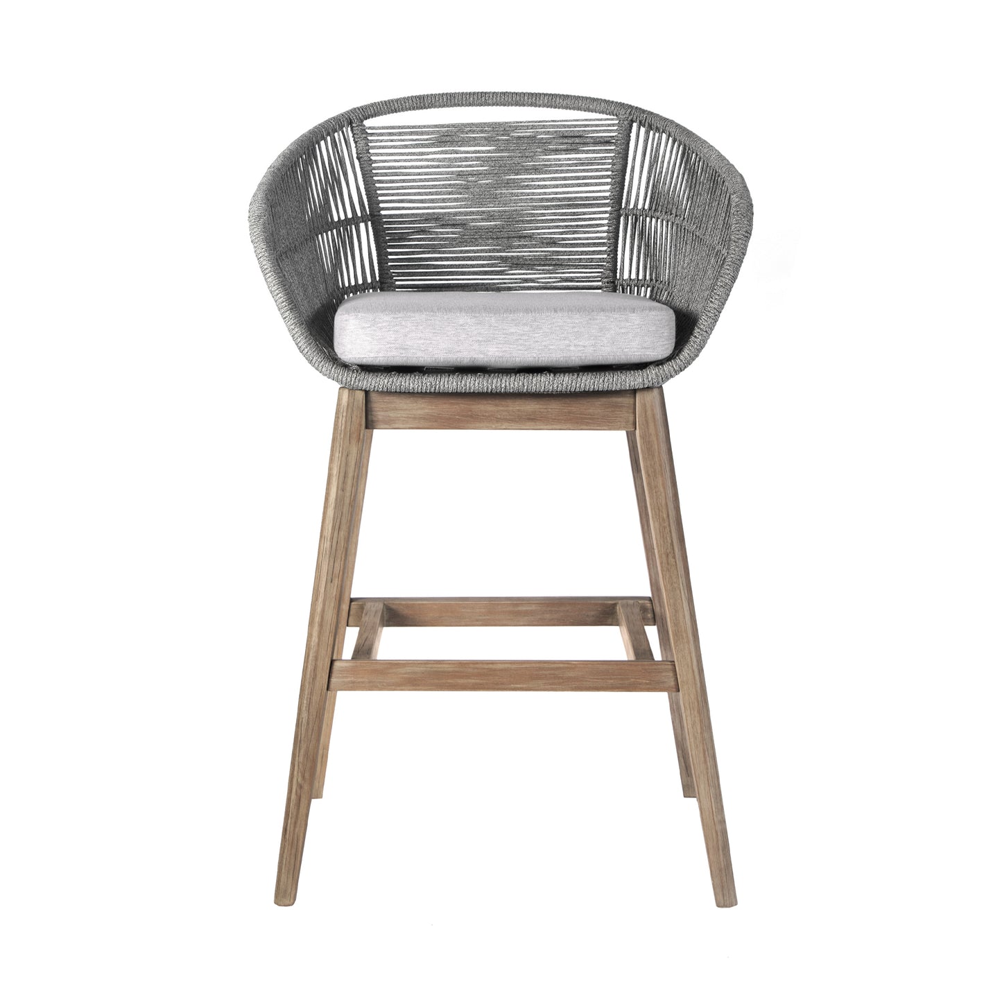 Tutti Frutti Indoor Outdoor Bar and Counter Height Bar Stool in Eucalyptus Wood with Gray Rope