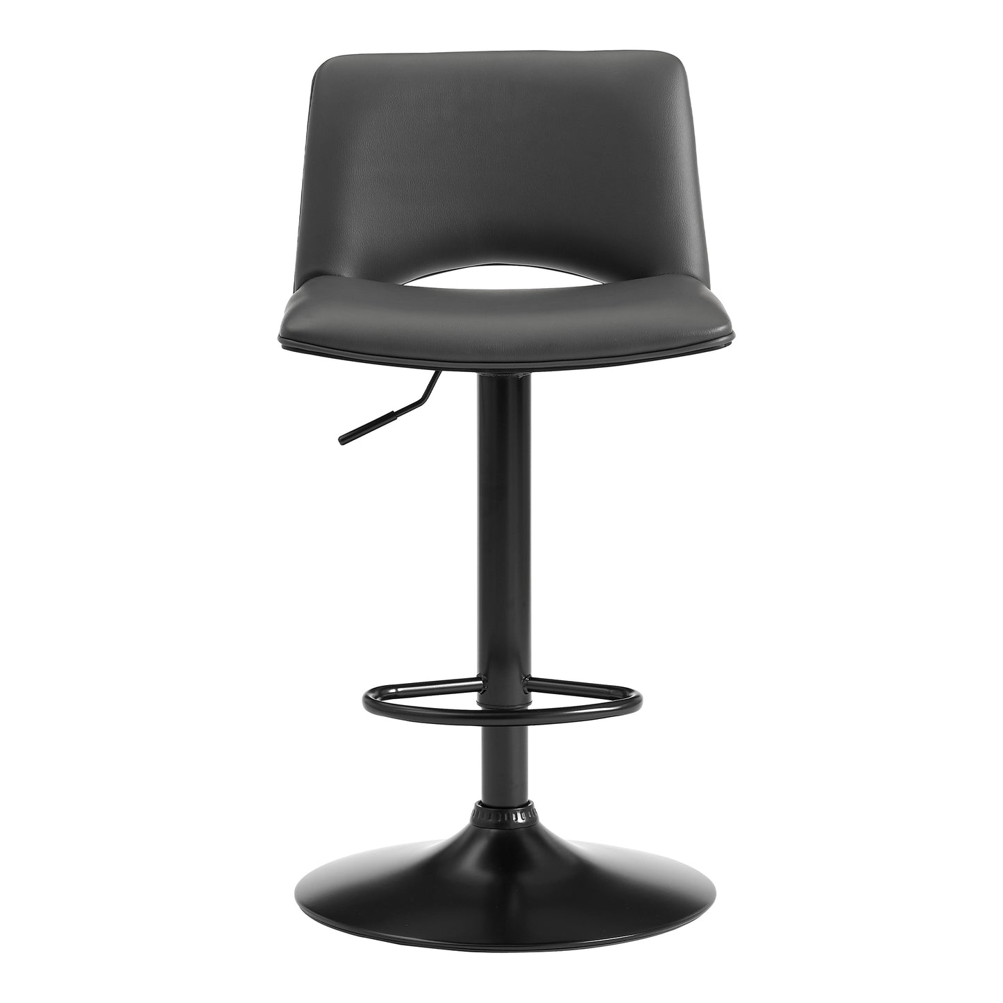 Thierry Adjustable Swivel Faux Leather Bar Stool with Walnut Back and Chrome or Black Metal