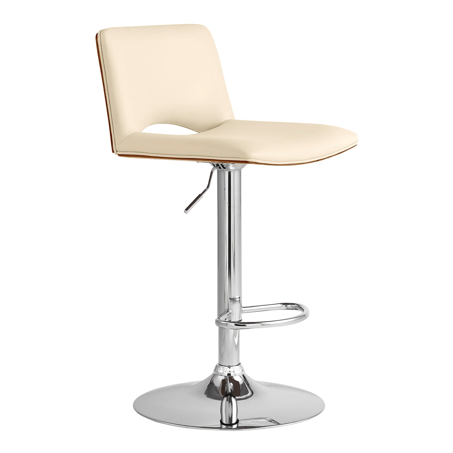 Thierry Adjustable Swivel Faux Leather Bar Stool with Walnut Back and Chrome or Black Metal