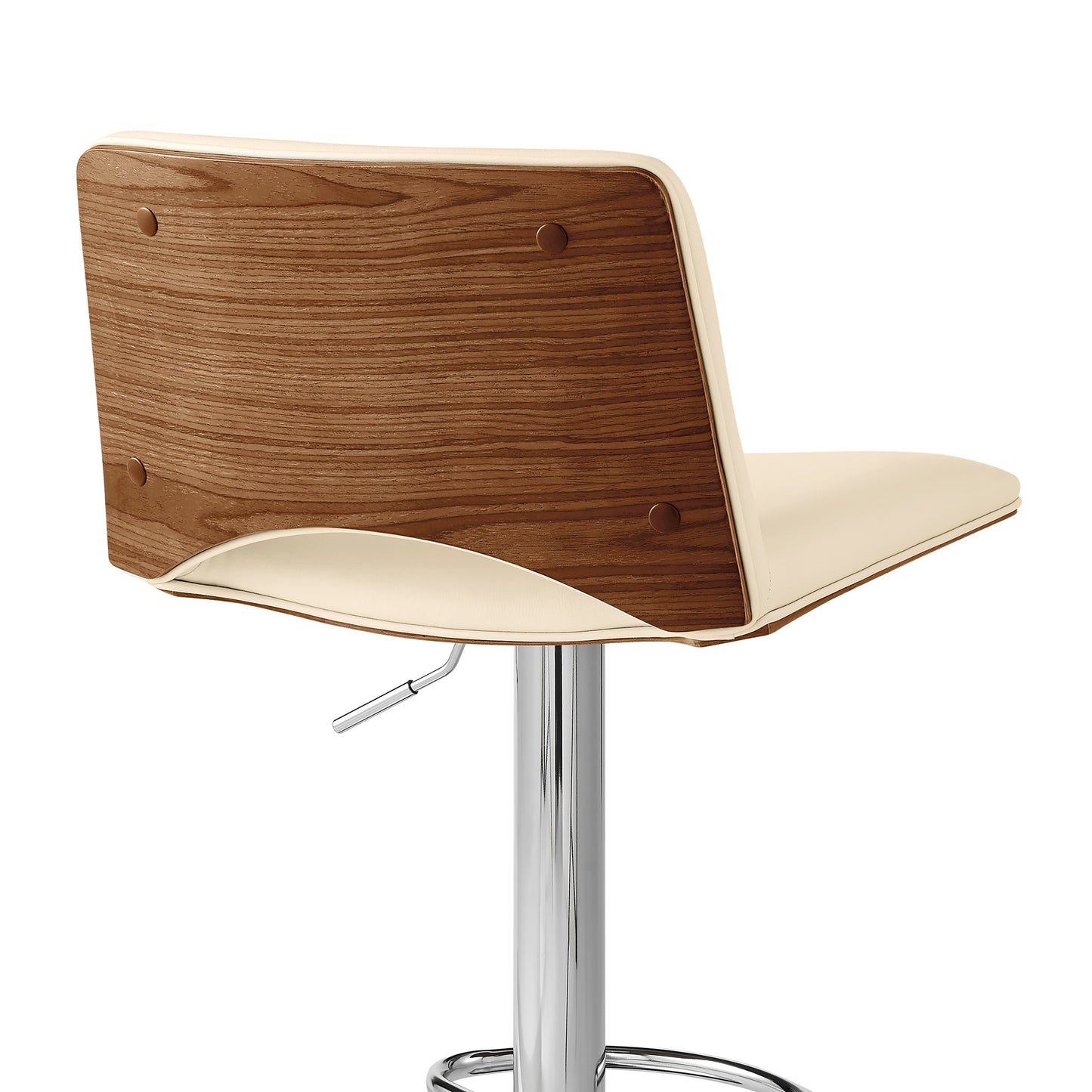 Thierry Adjustable Swivel Faux Leather Bar Stool with Walnut Back and Chrome or Black Metal